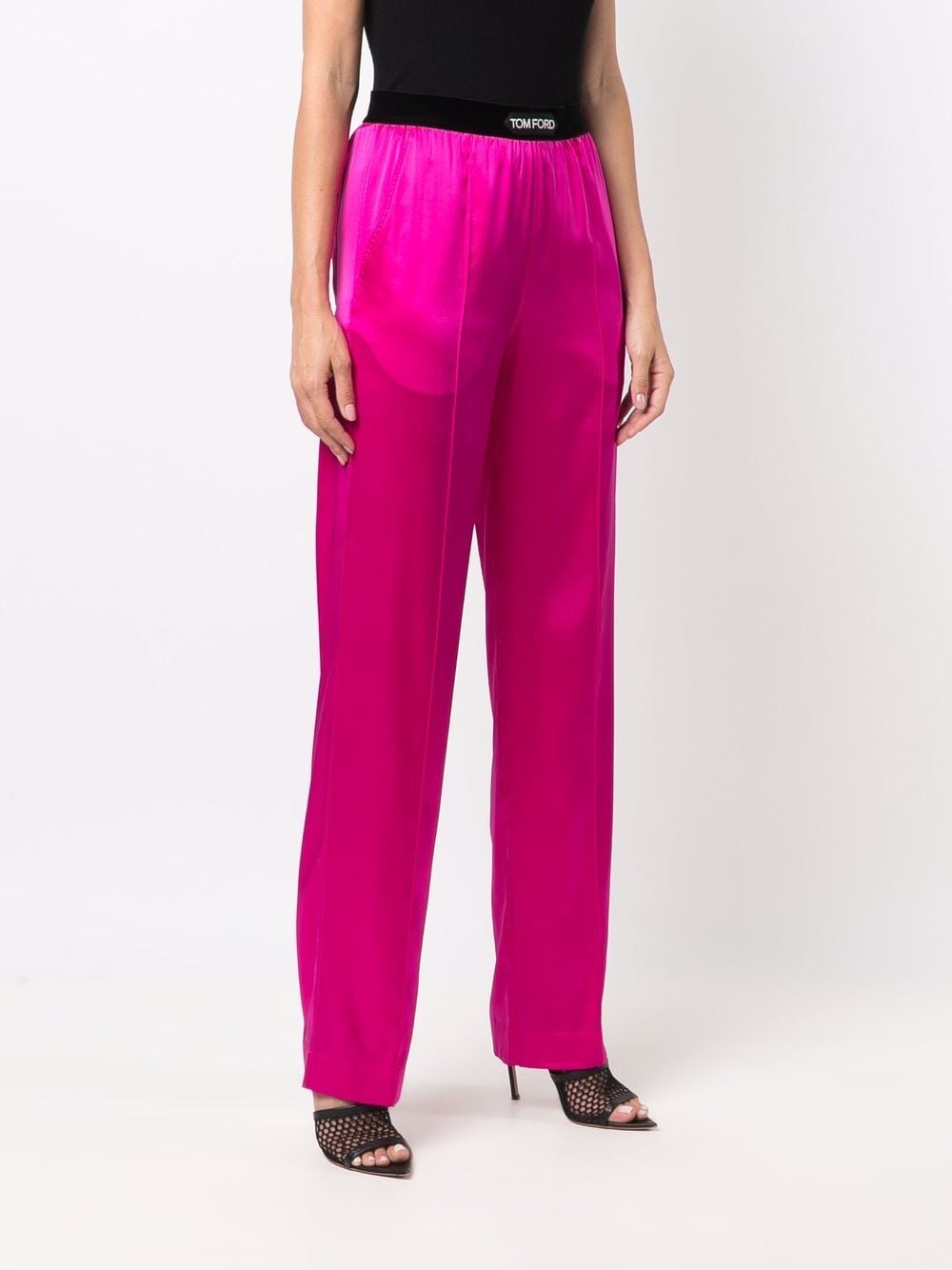 Tom Ford High-Waisted Silk Straight-Leg Trousers Fuchsia fuchsia