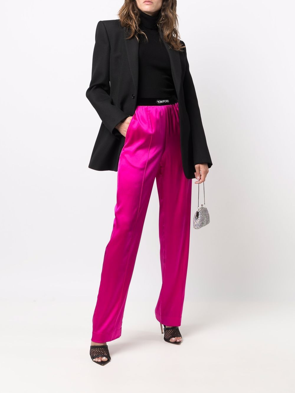 Tom Ford High-Waisted Silk Straight-Leg Trousers Fuchsia fuchsia