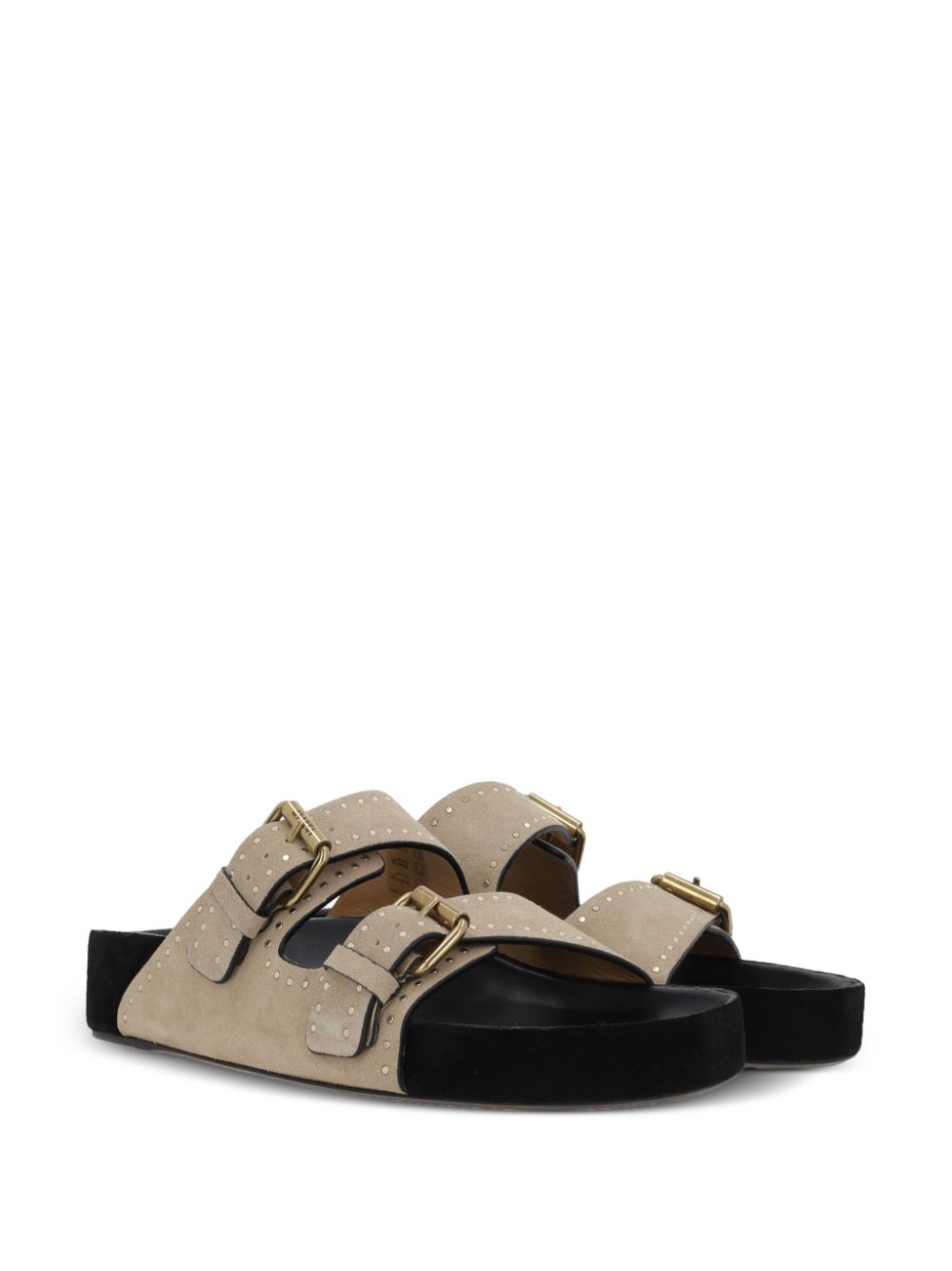 Isabel Marant Lennyo Suede Studded Buckle Sandals Beige