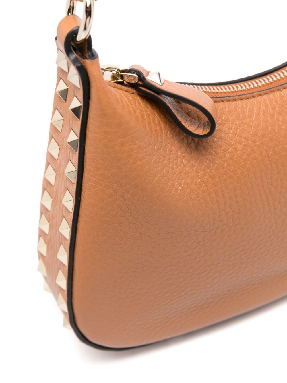 Valentino Garavani Rockstud Small Pebbled Calfskin Hobo Bag in Leather Brown