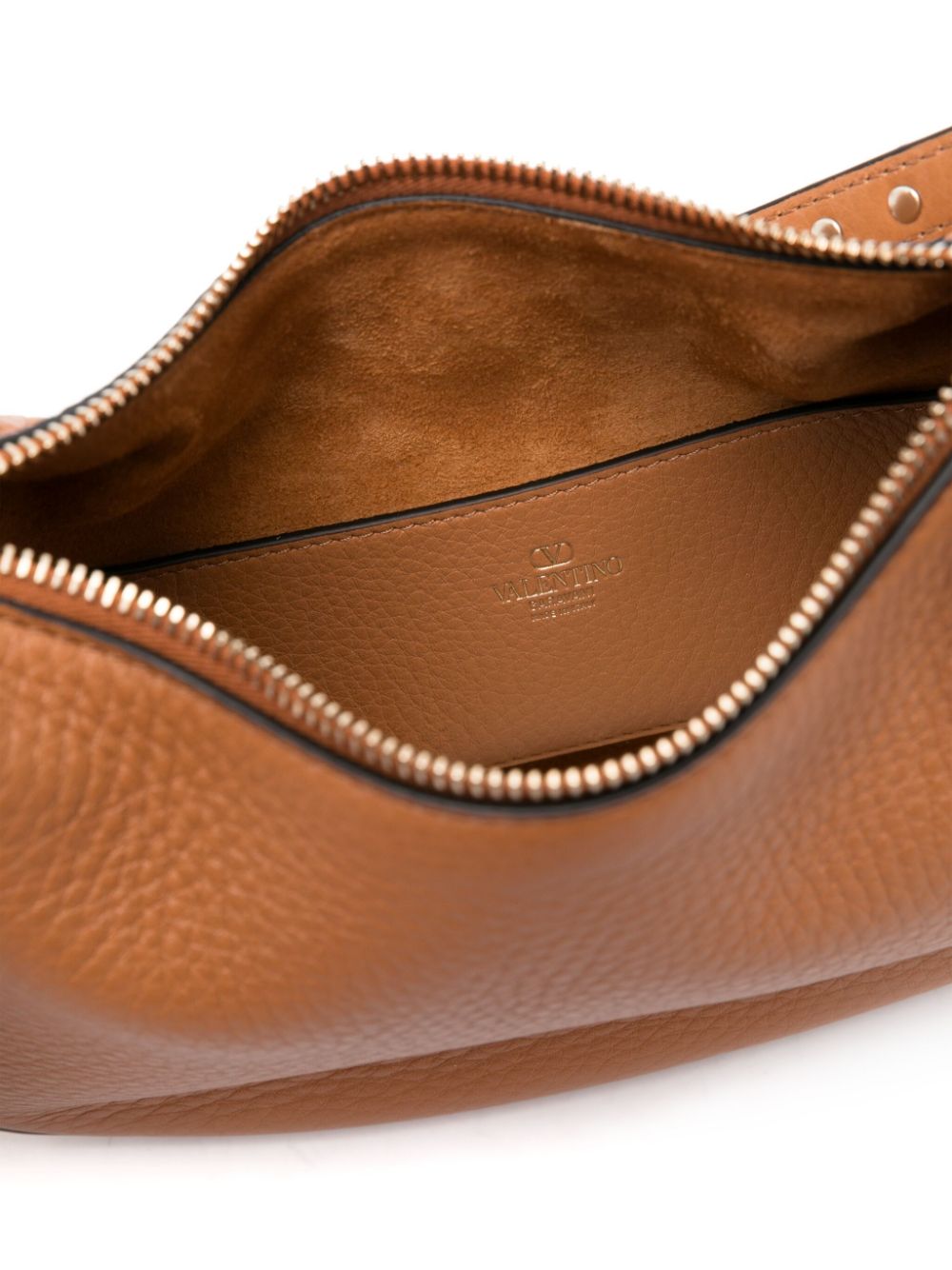 Valentino Garavani Rockstud Small Pebbled Calfskin Hobo Bag in Leather Brown