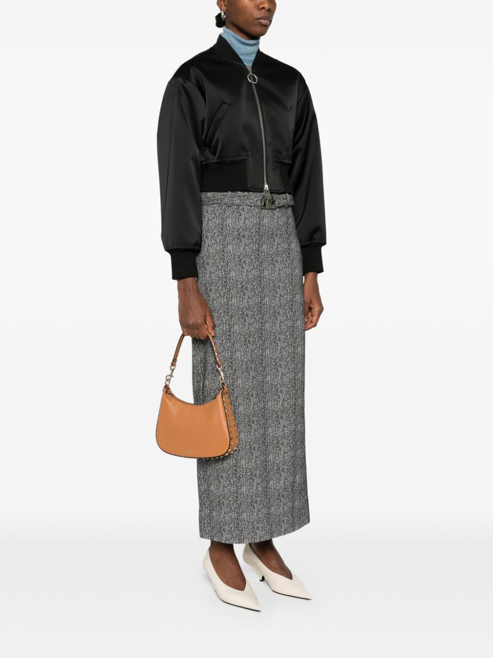 Valentino Garavani Rockstud Small Pebbled Calfskin Hobo Bag in Leather Brown