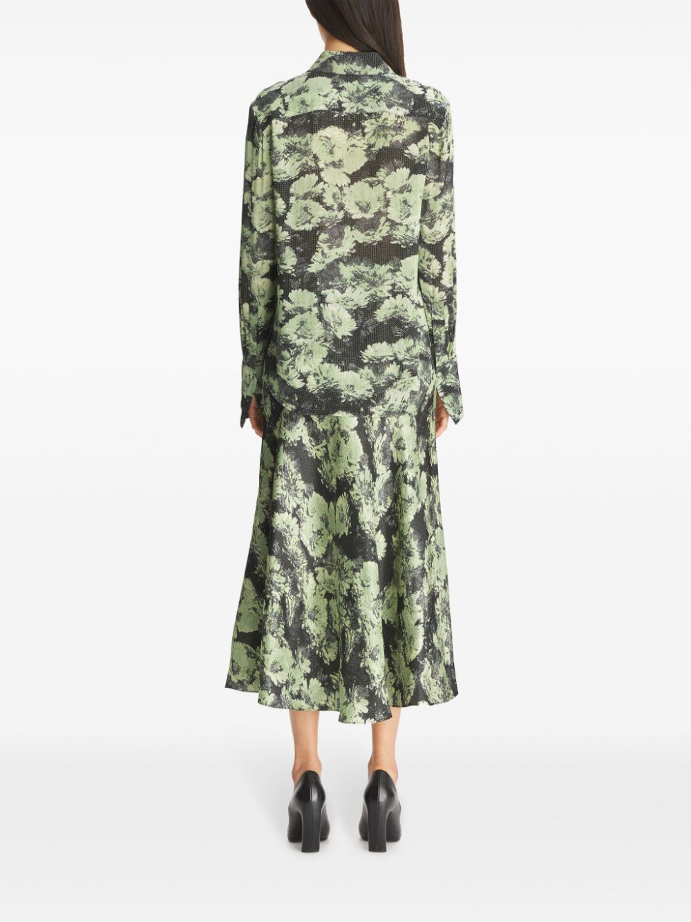 Tory Burch Light Green Printed Viscose Shirt with Split Cuffs Green