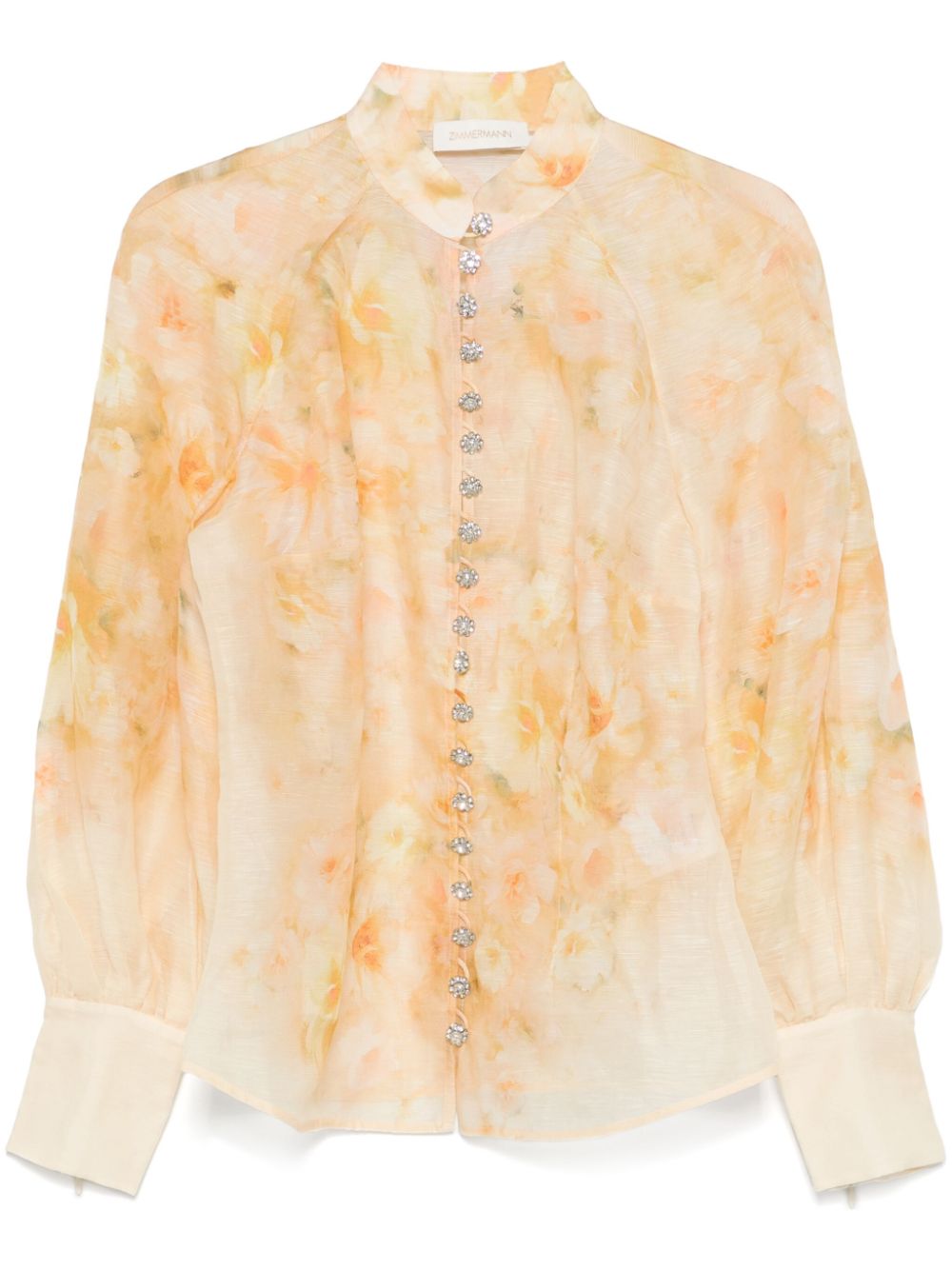 Zimmermann Crush Semi-Sheer Floral Linen-Silk Shirt Light Yellow