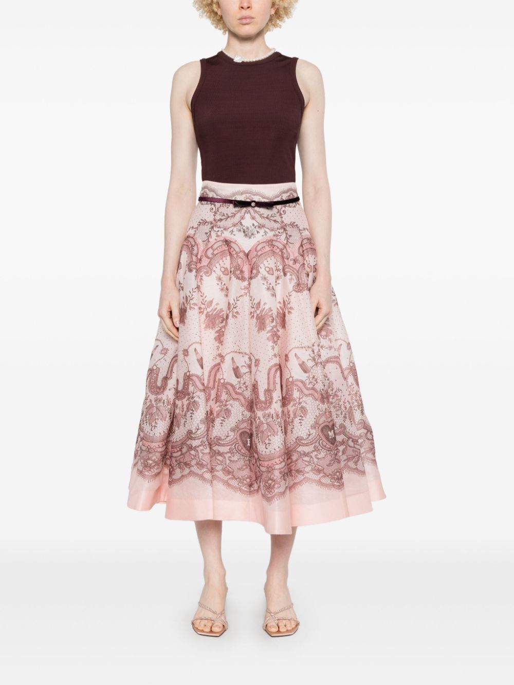 Zimmermann Crush Silk Blend Midi Skirt Pink