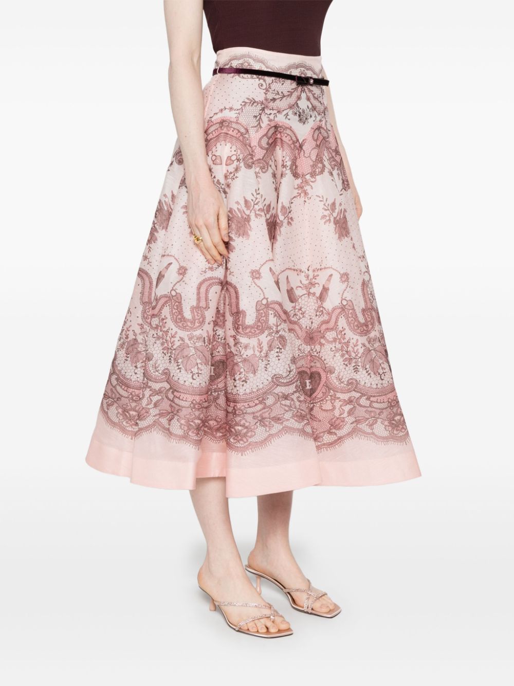 Zimmermann Crush Silk Blend Midi Skirt Pink