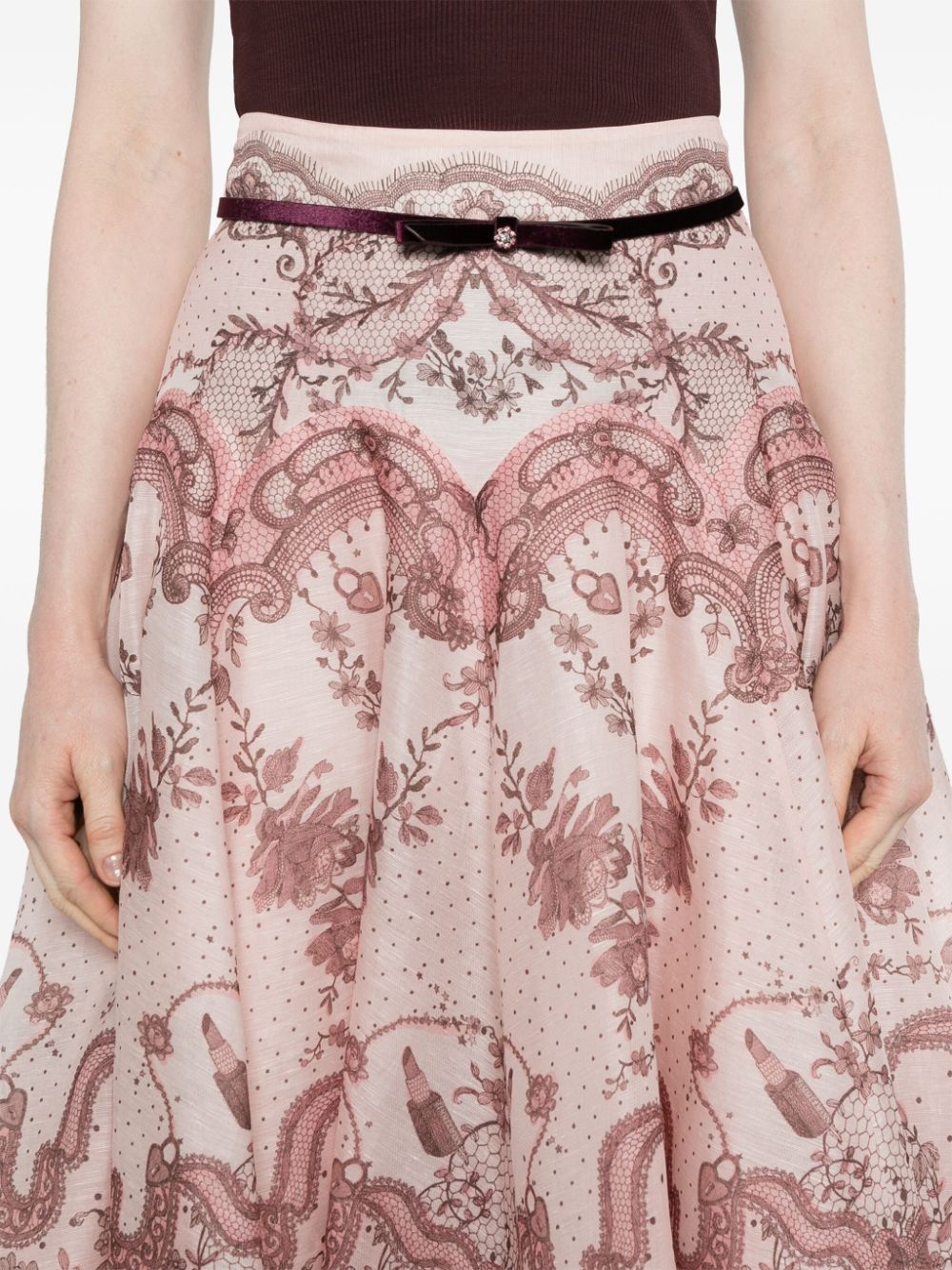 Zimmermann Crush Silk Blend Midi Skirt Pink