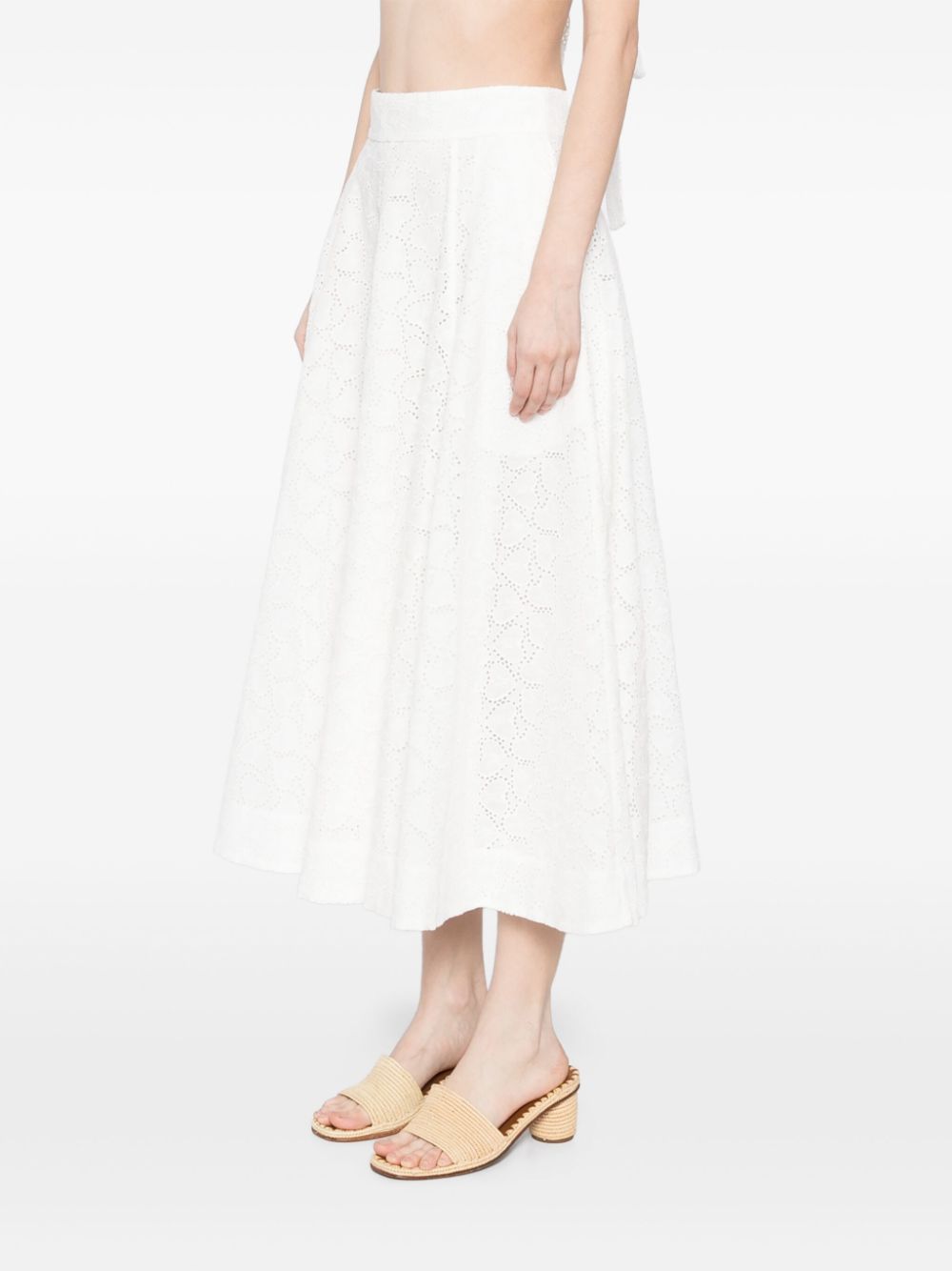 Zimmermann Embroidered White Crush Cotton Midi Skirt White