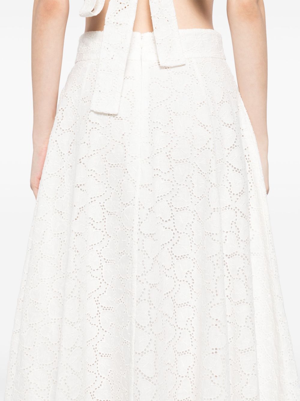 Zimmermann Embroidered White Crush Cotton Midi Skirt White