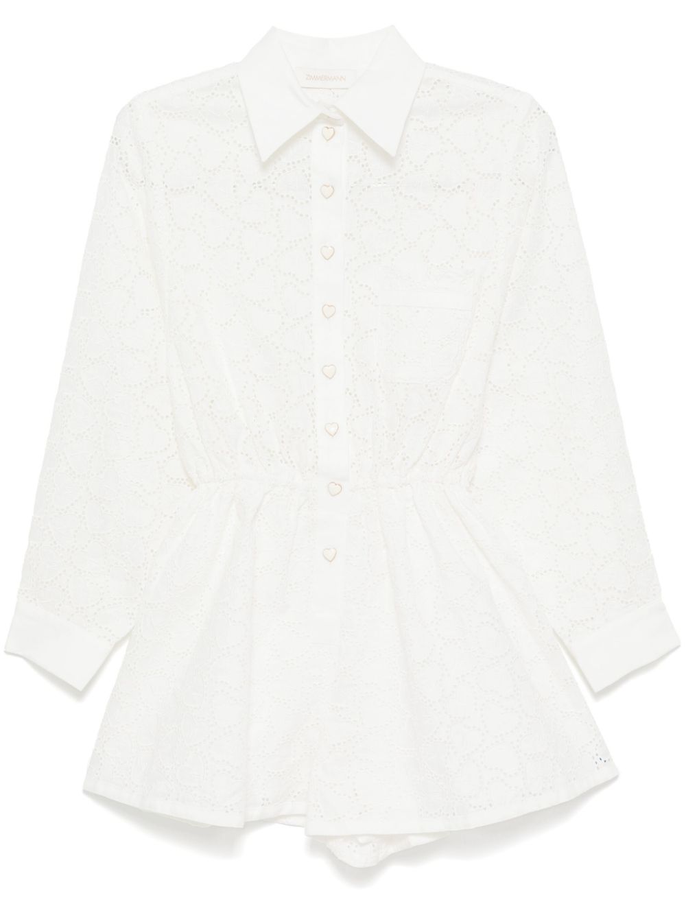 Zimmermann Embroidered Linen Heart Motif Playsuit White