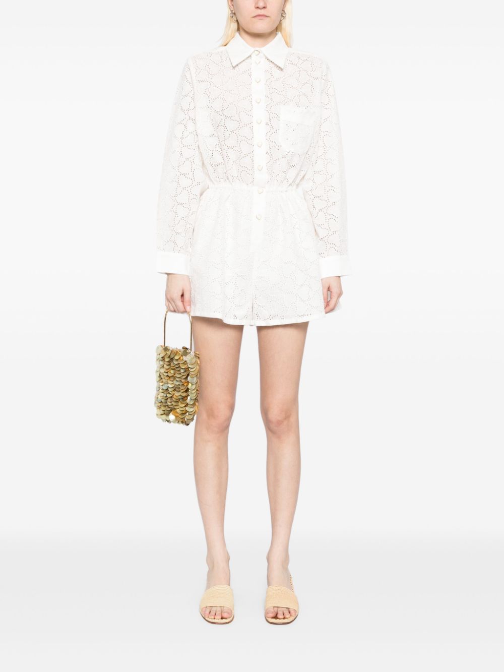 Zimmermann Embroidered Linen Heart Motif Playsuit White