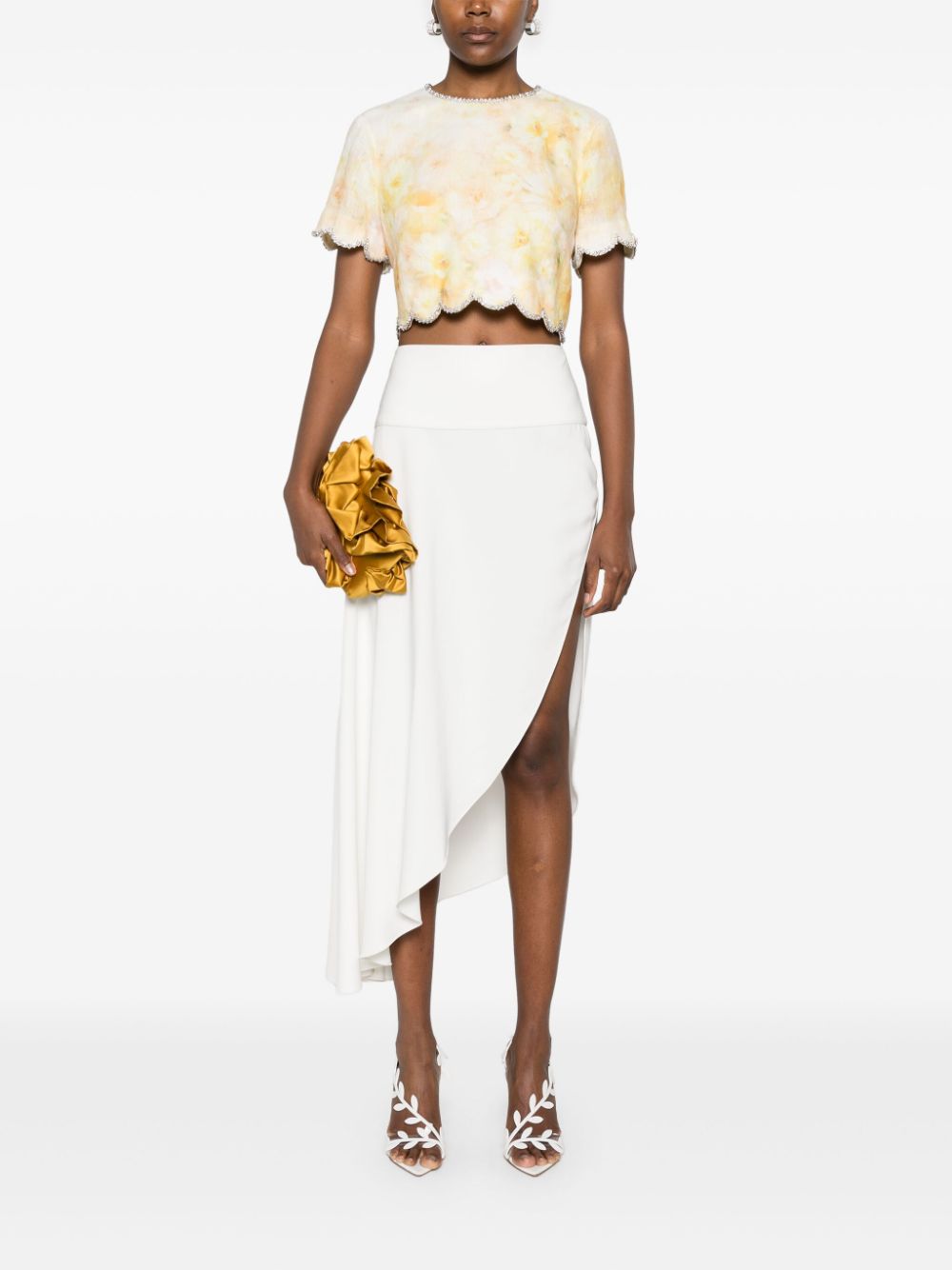 Zimmermann Crush Embellished Floral-Print Linen Cropped Top Yellow