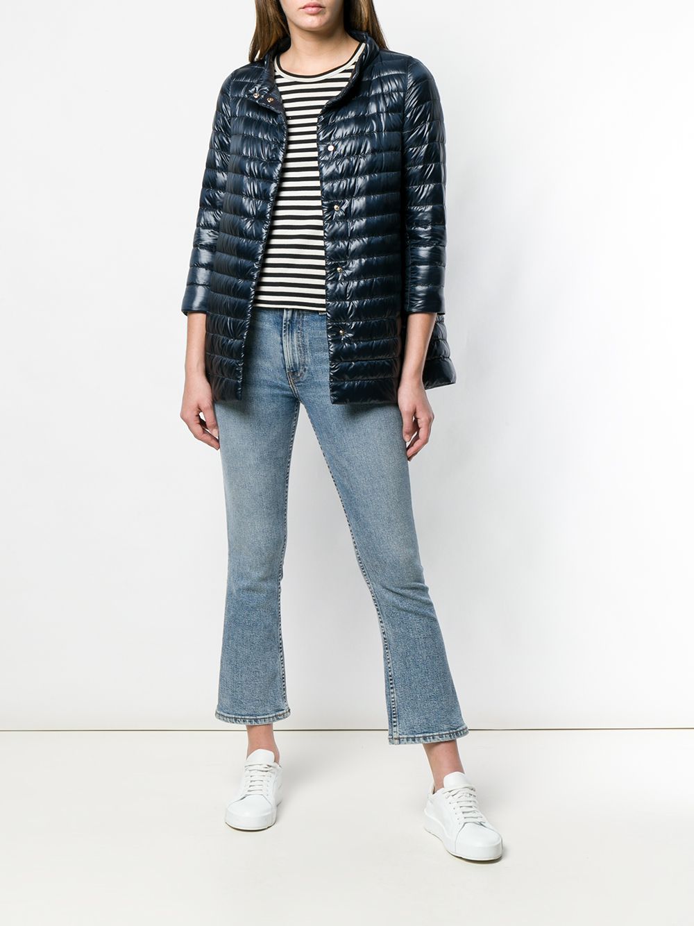 HERNO Funnel-Neck Cropped Sleeve Padded Midi Jacket Blue