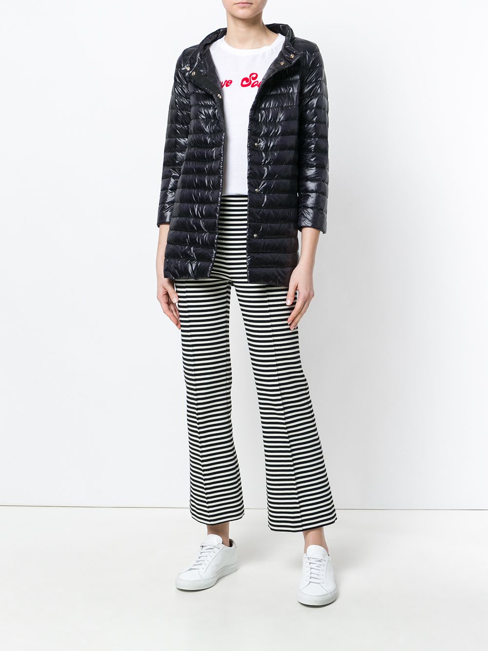 HERNO Lightweight Quilted Feather Down Midi Jacket Black