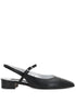Carel Paris Pointed Toe Black Leather Slingback Flats Black