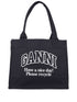 Ganni Large Organic Cotton Shopper Bag with Logo Black