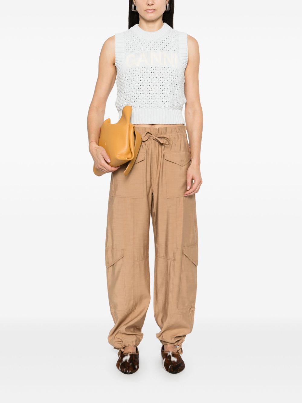 Ganni Openwork Organic Cotton Vest White