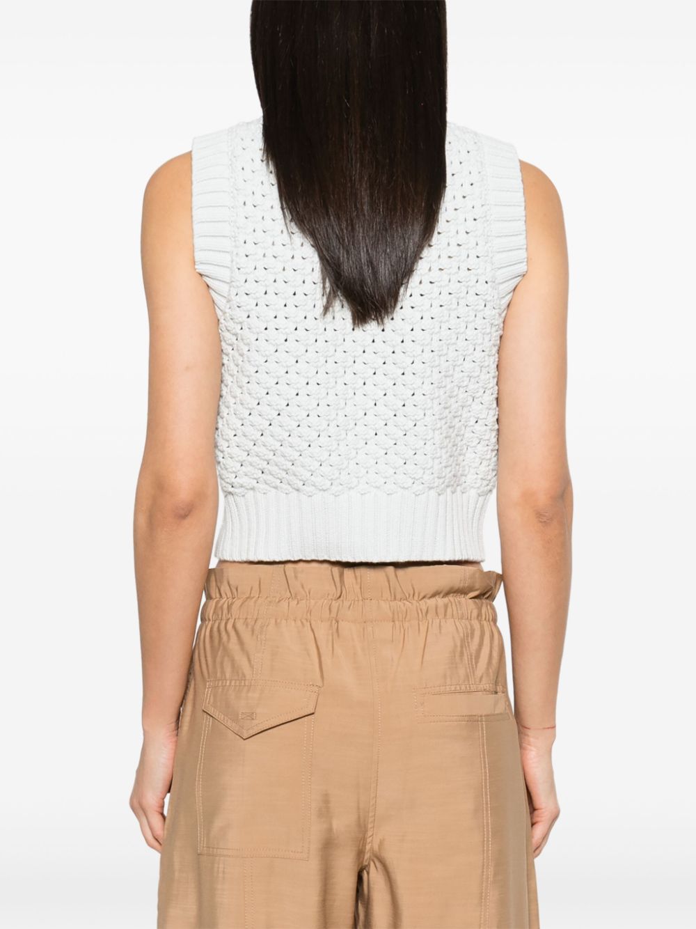 Ganni Openwork Organic Cotton Vest White