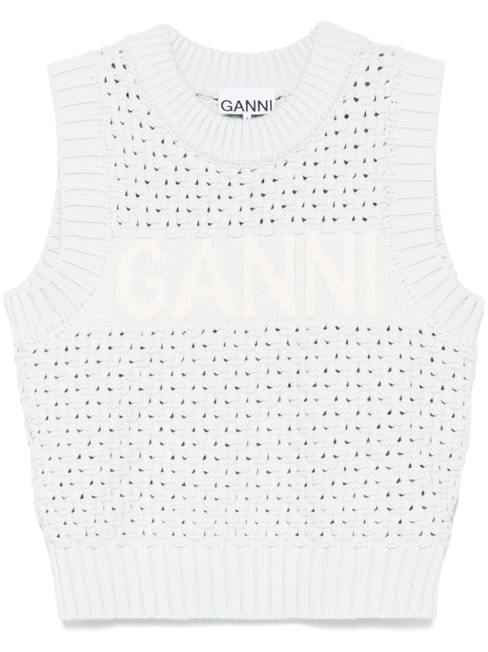 Ganni Openwork Organic Cotton Vest White