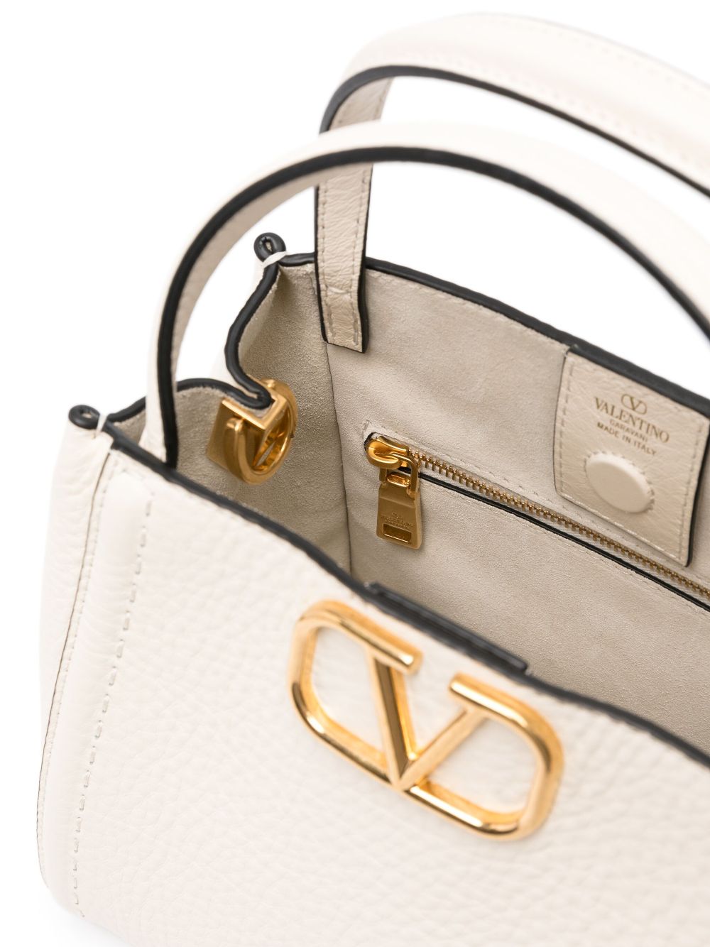 Valentino Garavani Alltime Small Grainy Calfskin Handbag Beige