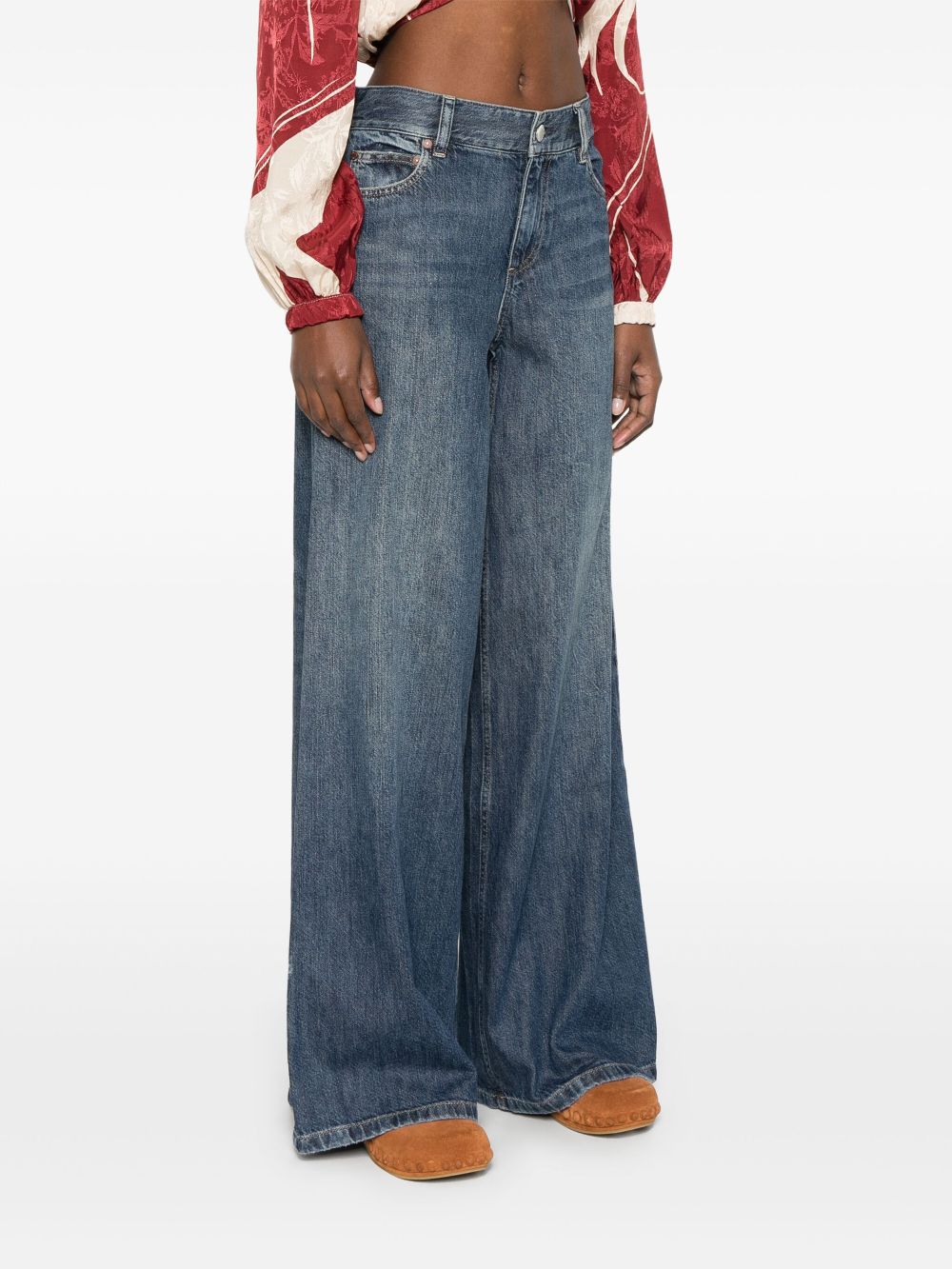 Alice + Olivia High-Rise Indigo Blue Jeans with Elastic Waistband Blue