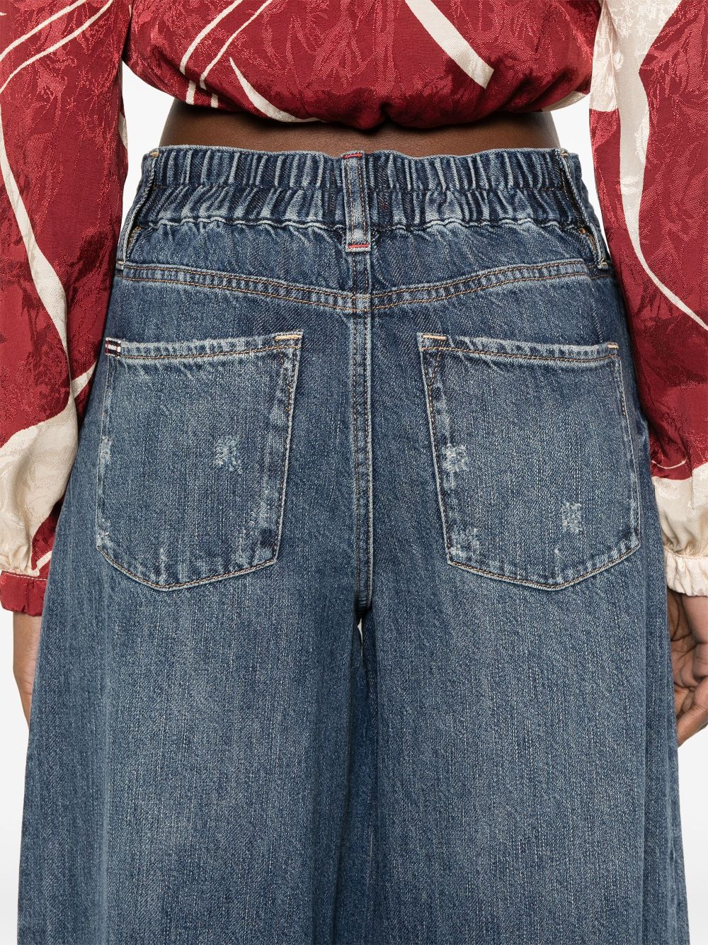 Alice + Olivia High-Rise Indigo Blue Jeans with Elastic Waistband Blue