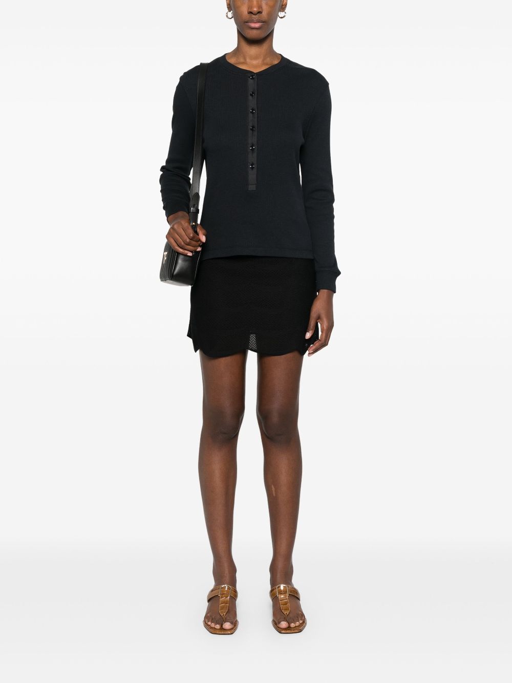 Tom Ford Scalloped-Hem Silk-Cotton Mini Skirt Black