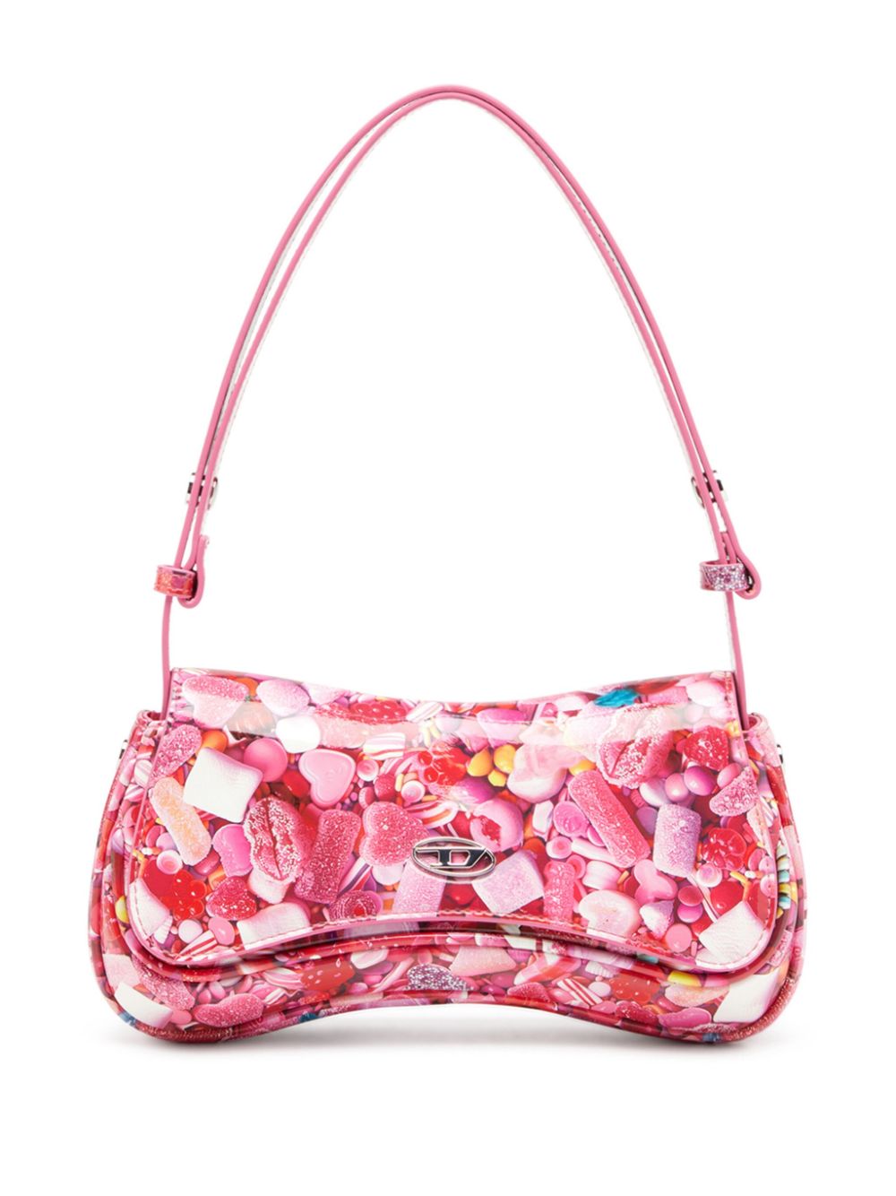 Diesel Play Glossy Printed Faux Leather Clutch Pink