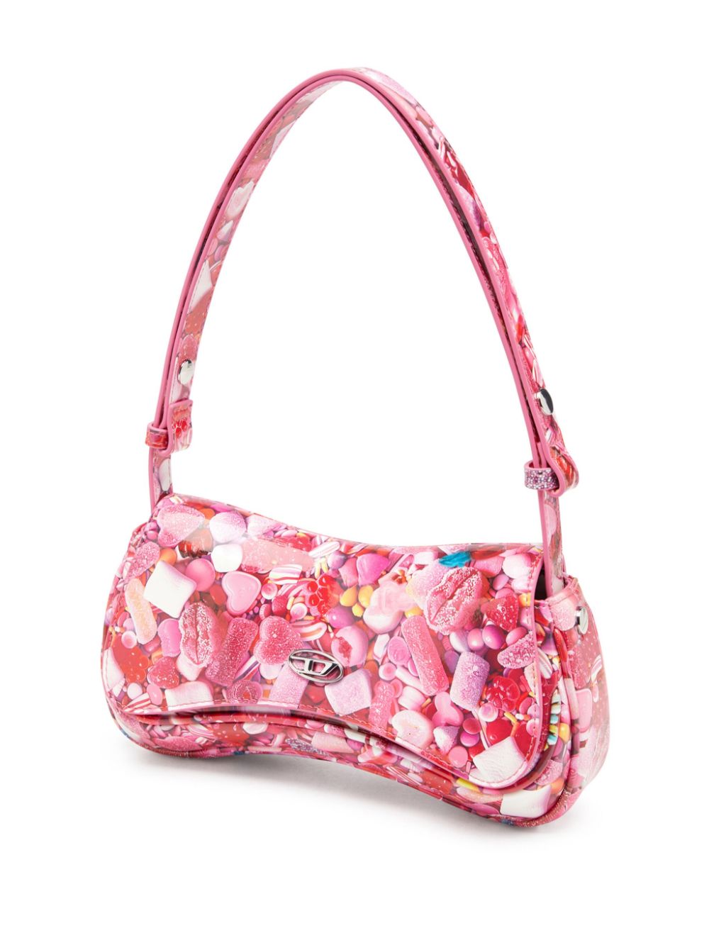 Diesel Play Glossy Printed Faux Leather Clutch Pink