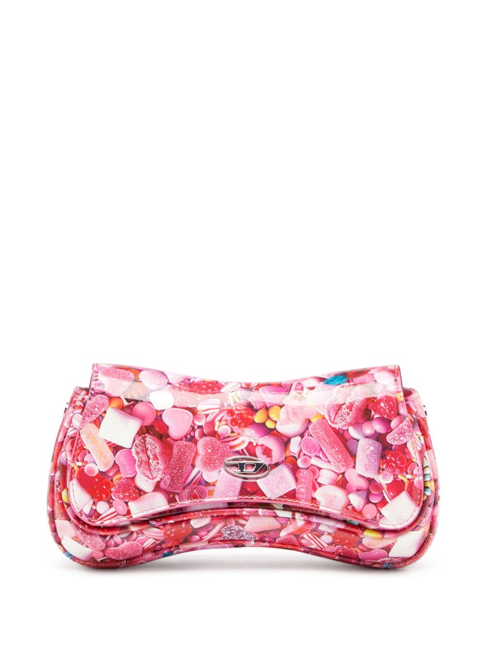 Diesel Play Glossy Printed Faux Leather Clutch Pink