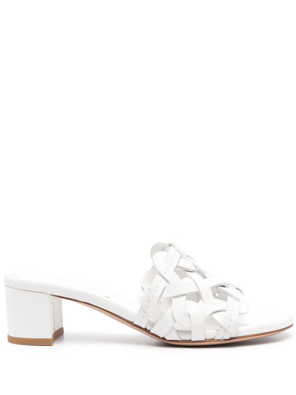 Gianvito Rossi Almond Toe White Calf Leather Sandals with Multi-Strap and 55mm Block Heel White
