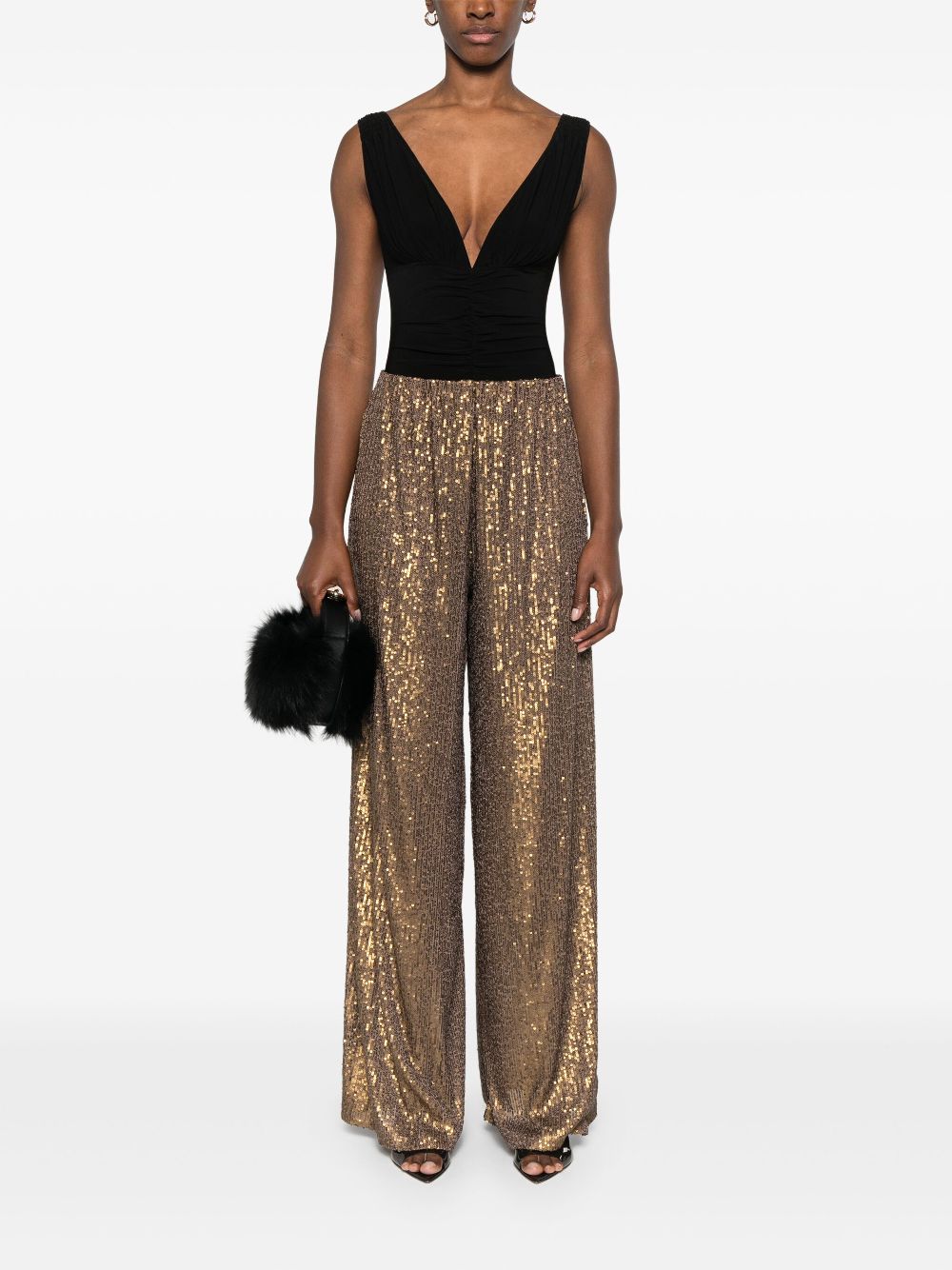 Norma Kamali Shirred V-Neck Sleeveless Bodysuit Black Black