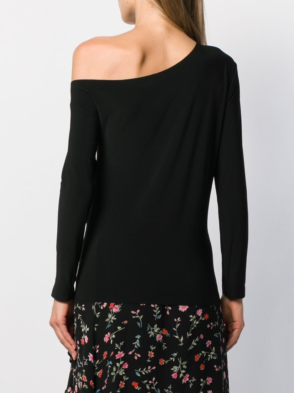 Norma Kamali Asymmetric-Neckline Long-Sleeve Fitted Top Black Black