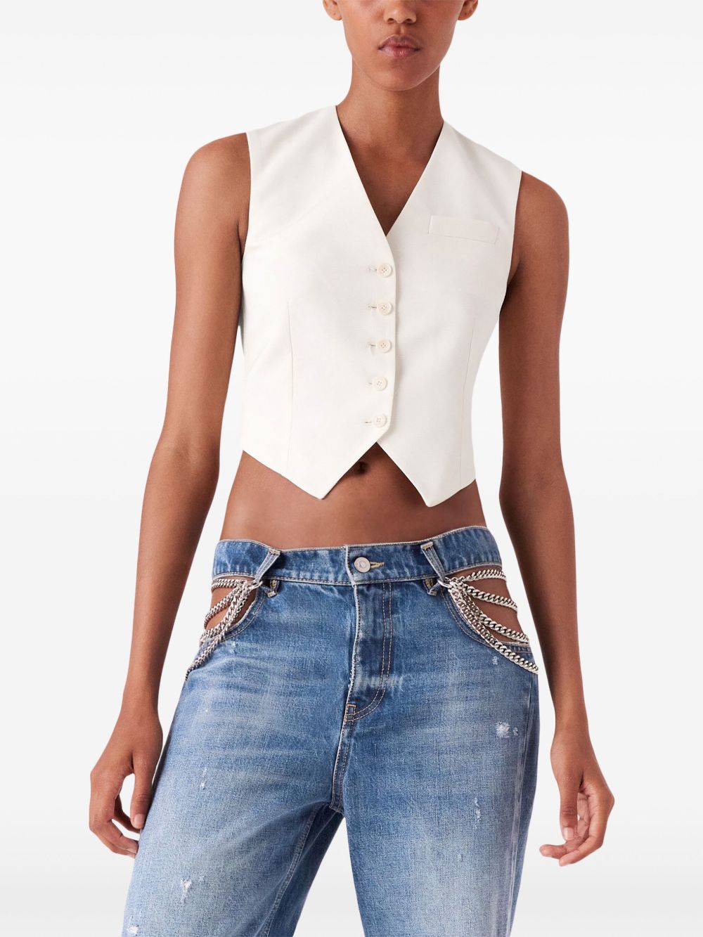 Stella McCartney Cropped Tailored Wool Waistcoat in Beige
