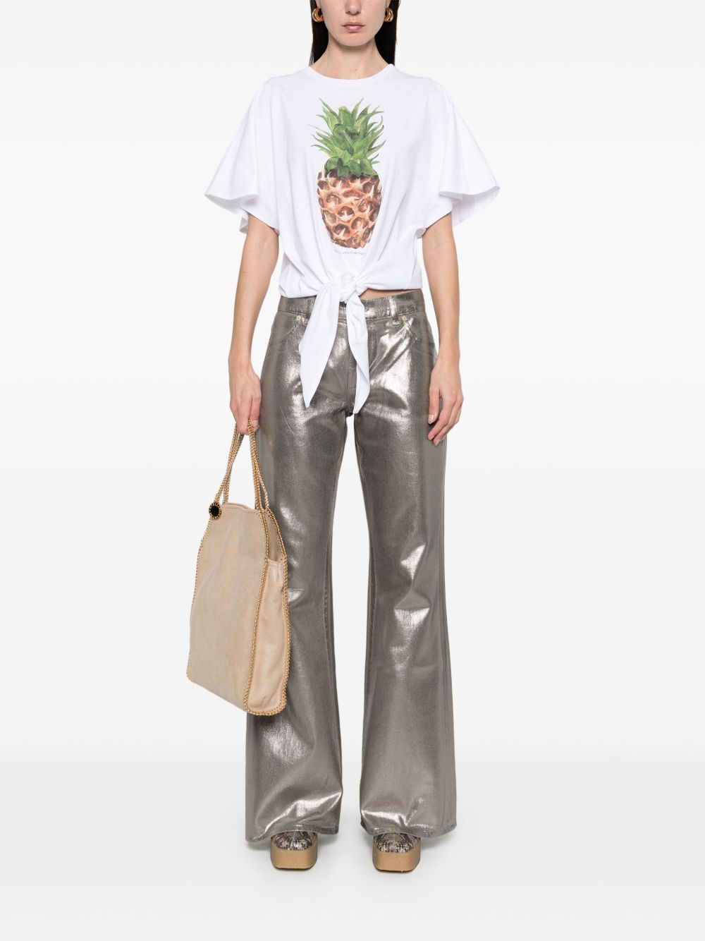 Stella McCartney Pineapple Cotton Tie-Front T-Shirt White