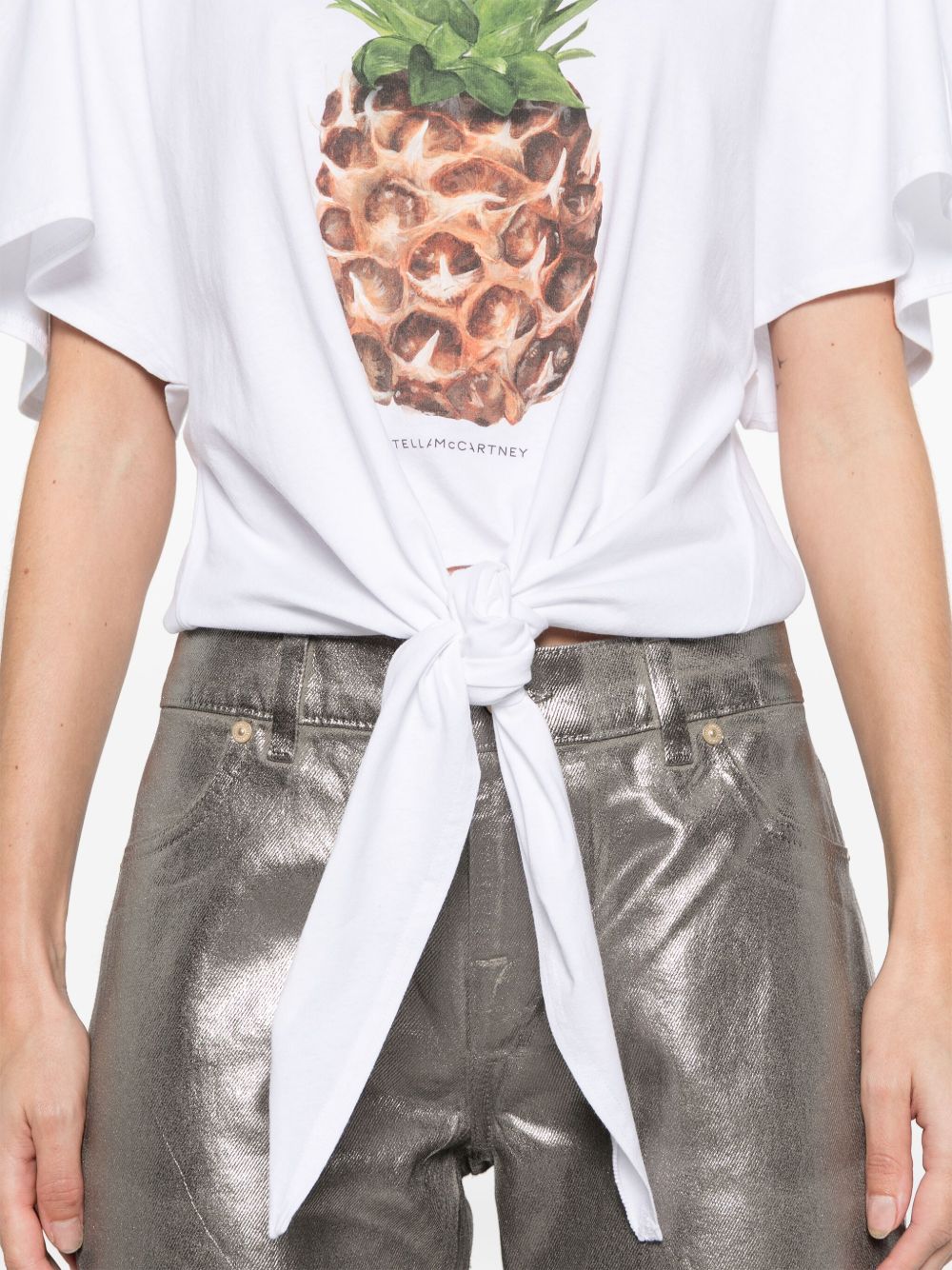 Stella McCartney Pineapple Cotton Tie-Front T-Shirt White