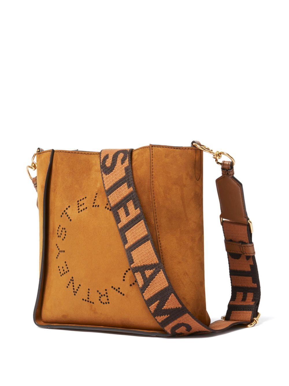 Stella McCartney Square Shoulder Bag with Studded Logo in Leather Brown