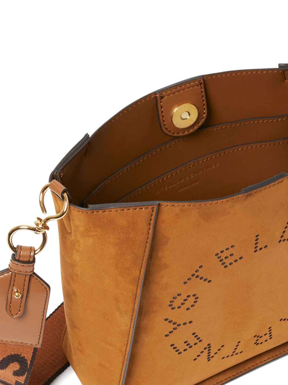 Stella McCartney Square Shoulder Bag with Studded Logo in Leather Brown