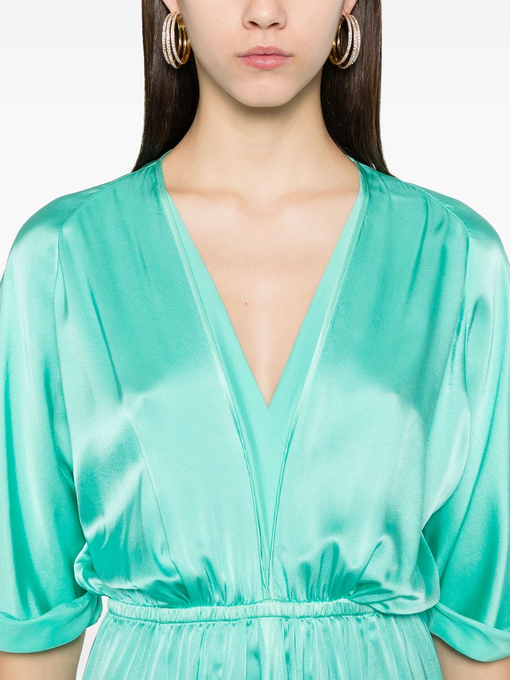 Forte Forte Long Silk Dress with Elastic Waist and Front Slit Aqua Green