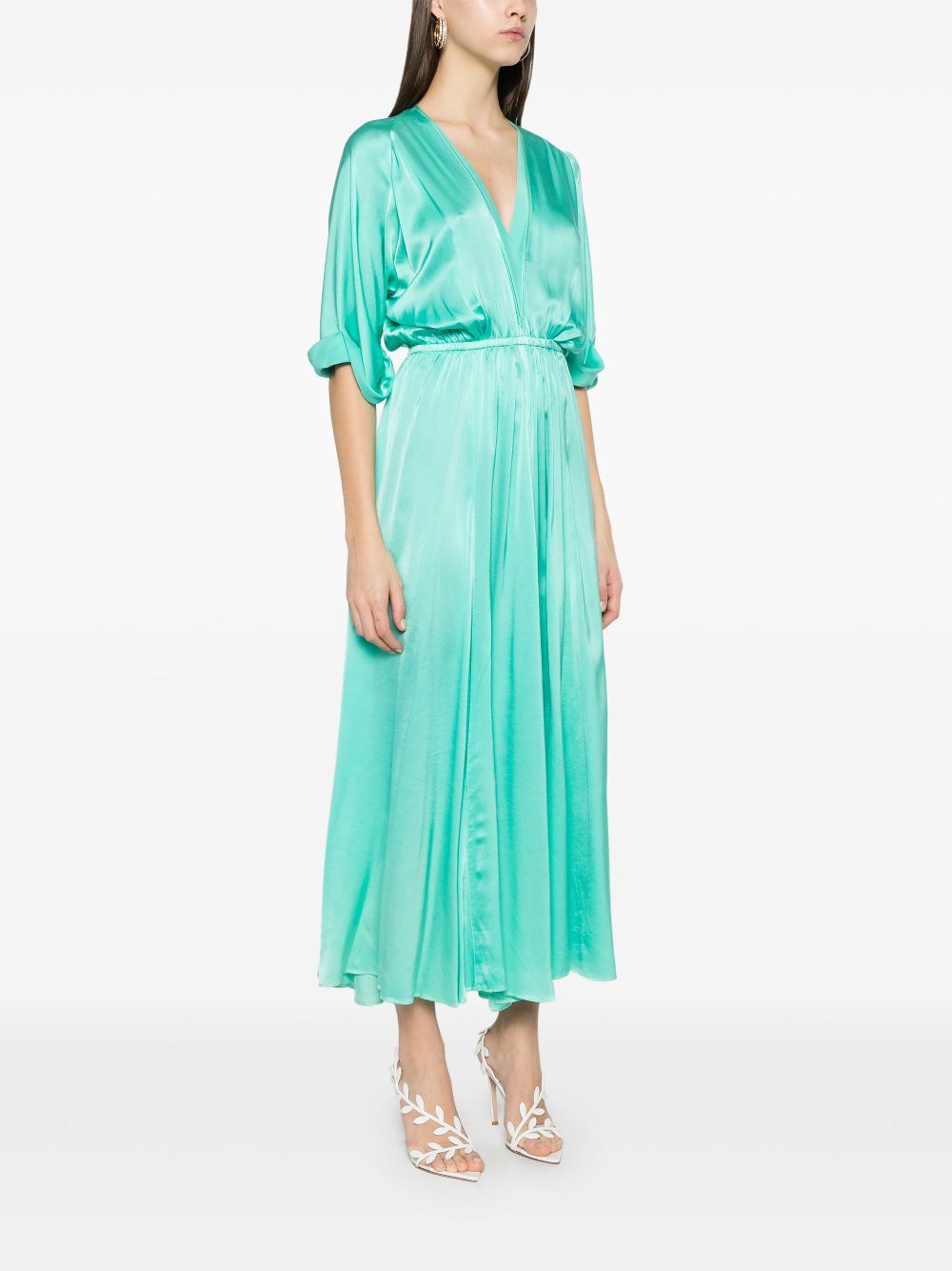 Forte Forte Long Silk Dress with Elastic Waist and Front Slit Aqua Green