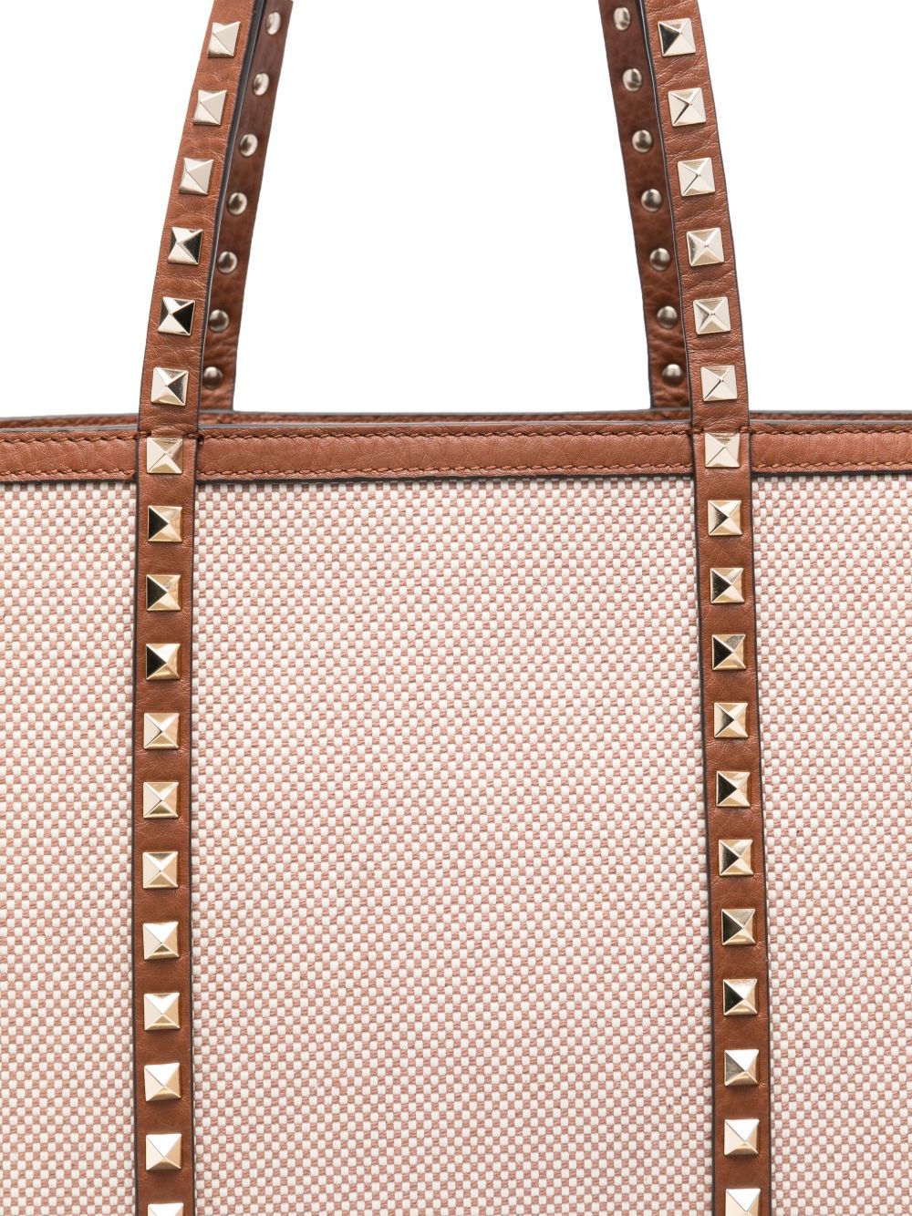 Valentino Garavani Rockstud Medium Canvas Tote Bag Leather Brown