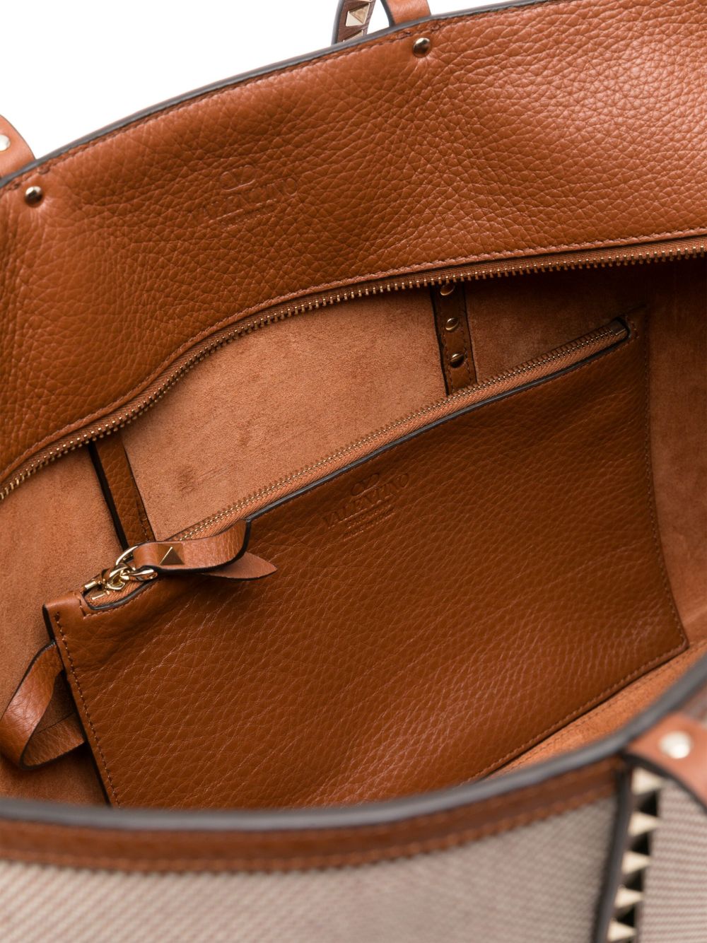 Valentino Garavani Rockstud Medium Canvas Tote Bag Leather Brown