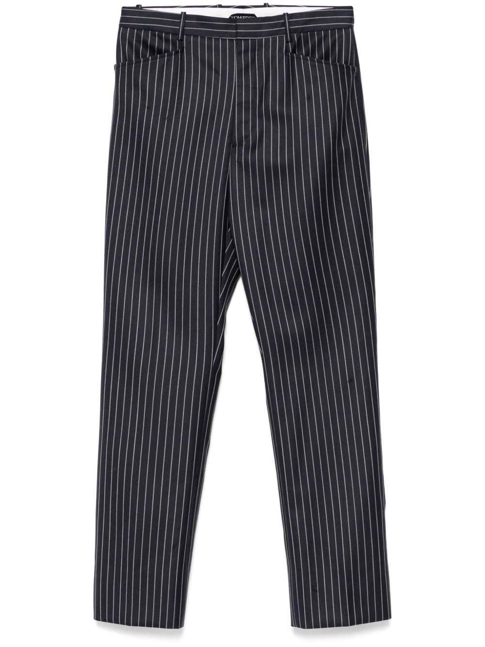 Tom Ford Striped Wool Tailored Trousers Blue