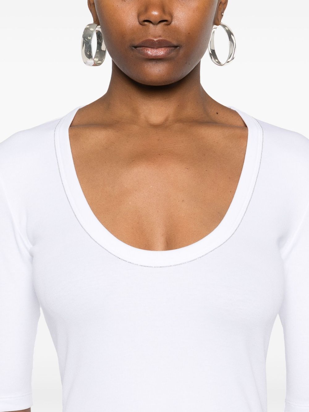 Fabiana Filippi Chain-Detail Scoop-Neck Cotton T-Shirt White