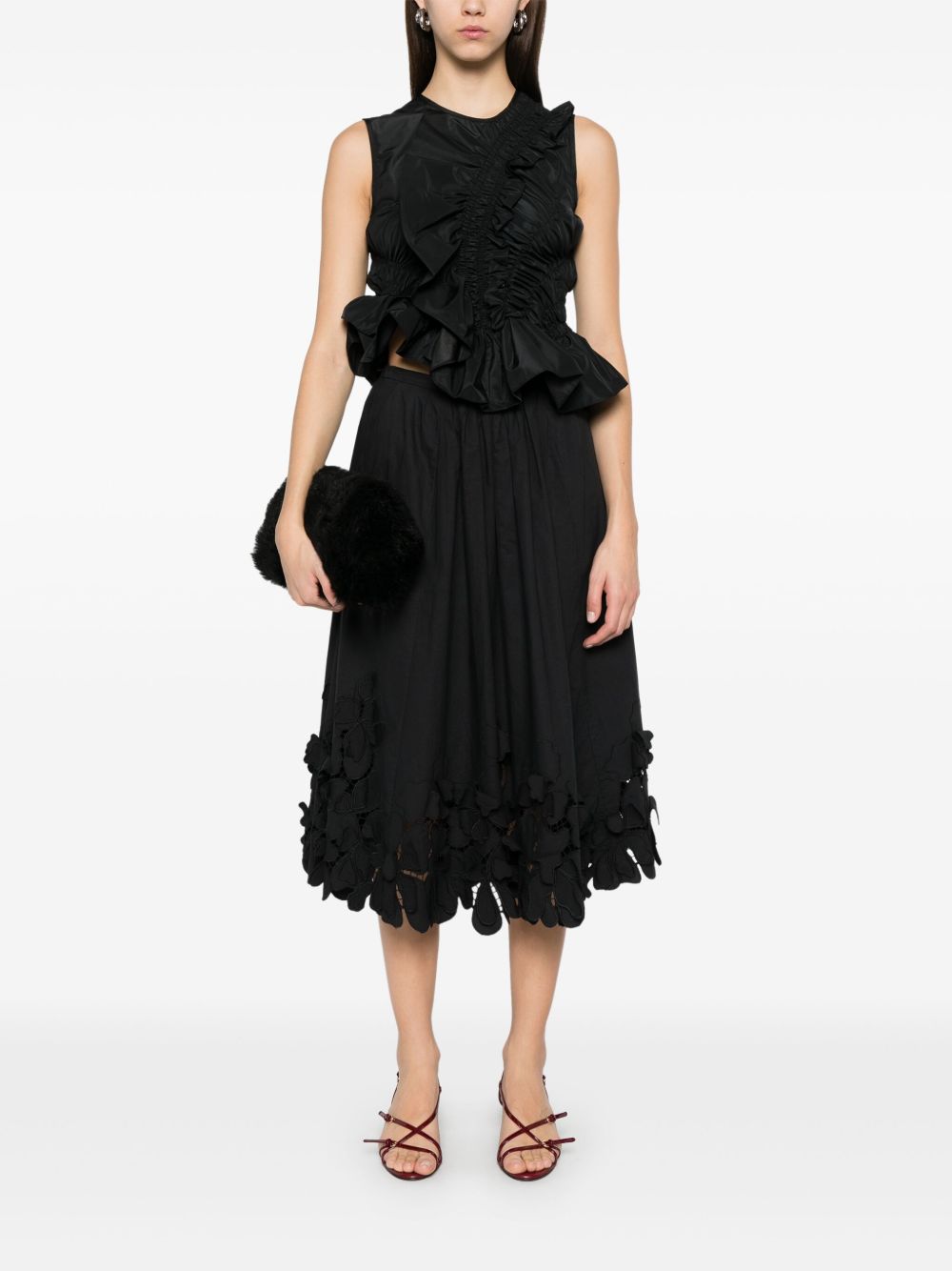 Forte Forte Embroidered Bottom Midi Skirt Black