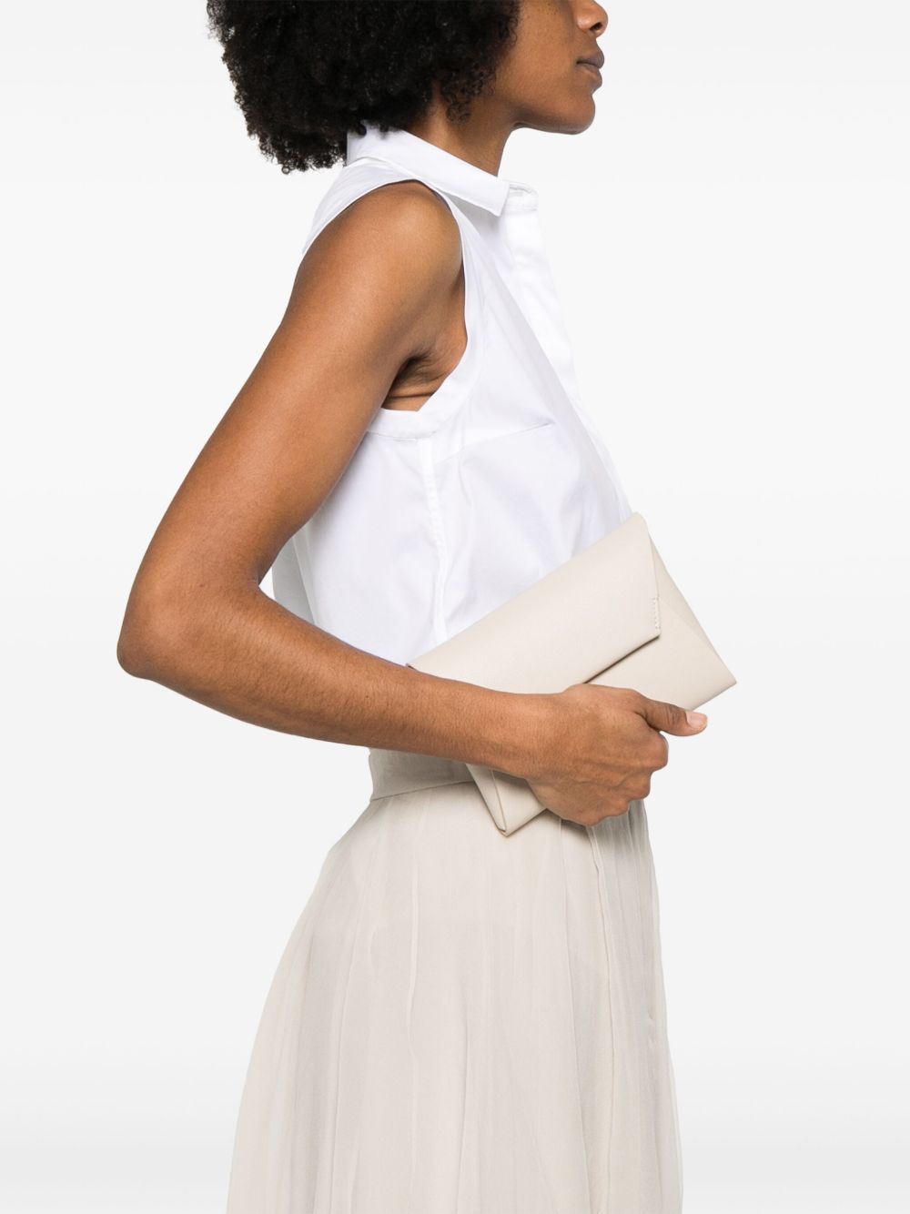 Brunello Cucinelli BC Duo Foldover Leather Clutch Bag Ivory