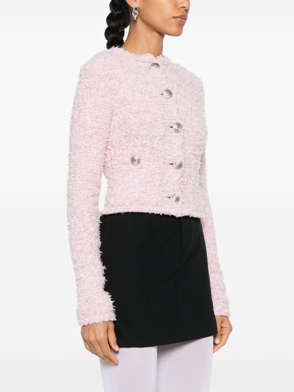 Balenciaga Cropped Tweed Bouclé Jacket Pink