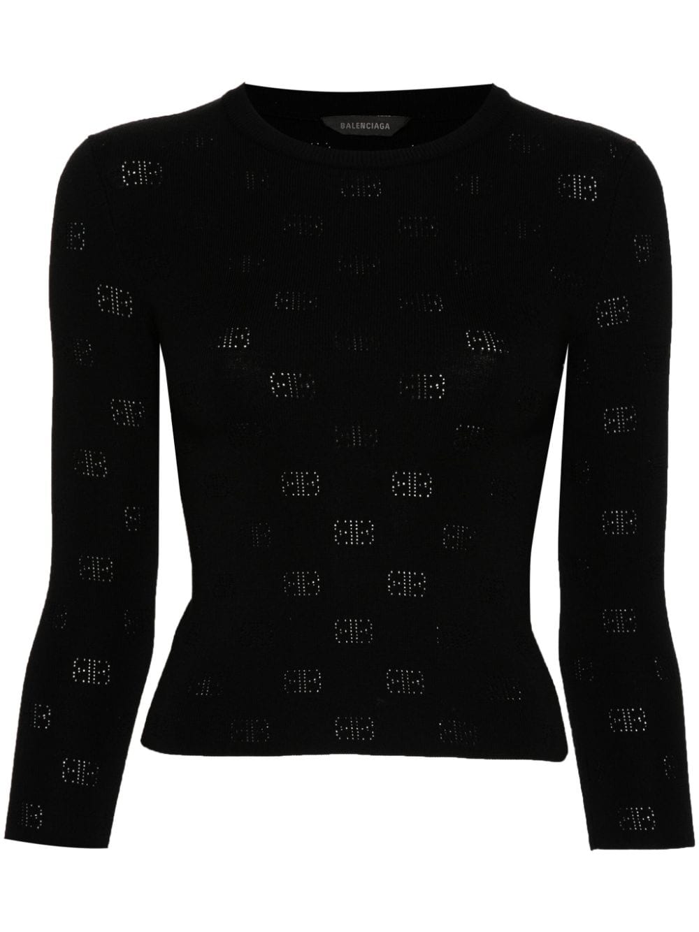 Balenciaga BB Monogram Open-Knit Cropped Wool Blend Jumper Black