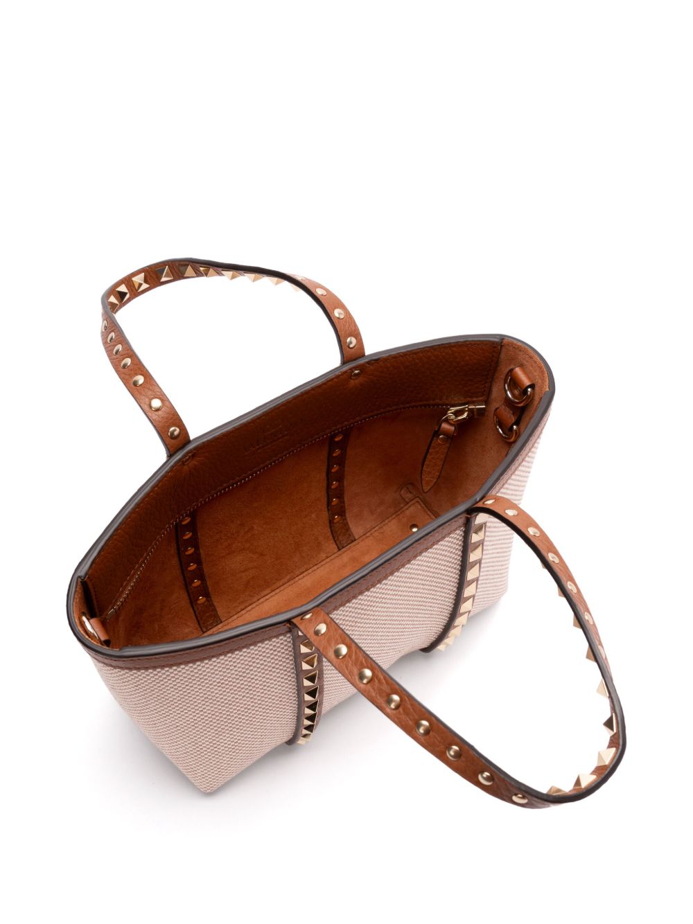 Valentino Garavani Rockstud Canvas Mini Tote Bag Leather Brown