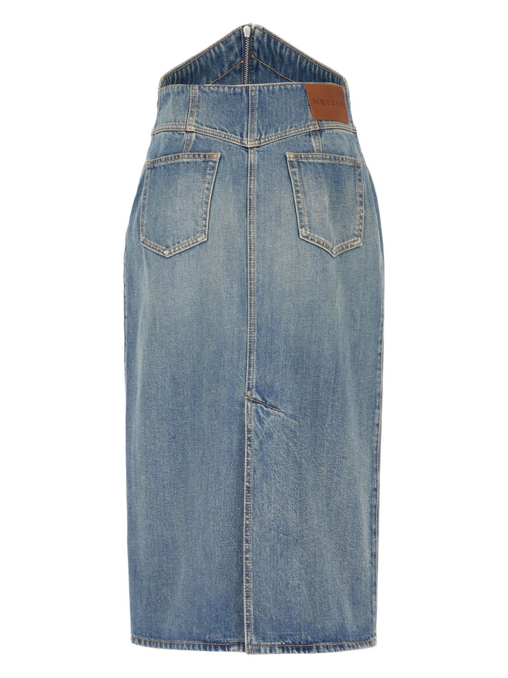 Alexander McQueen Denim High Waisted Long Skirt Blue